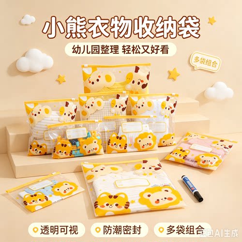 幼儿园卡通收纳袋儿童入园替换衣服分装透明拉链袋儿童衣物收纳XZ