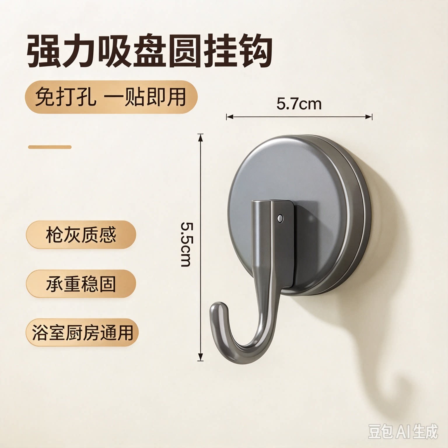 开学吸盘挂钩免打孔真空强力承重粘钩浴室卫生间毛巾单钩HN
