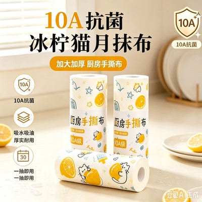 【下单立减50】10A抗菌柠檬猫月抛手撕抹布不沾油厨房懒人抹布XZ