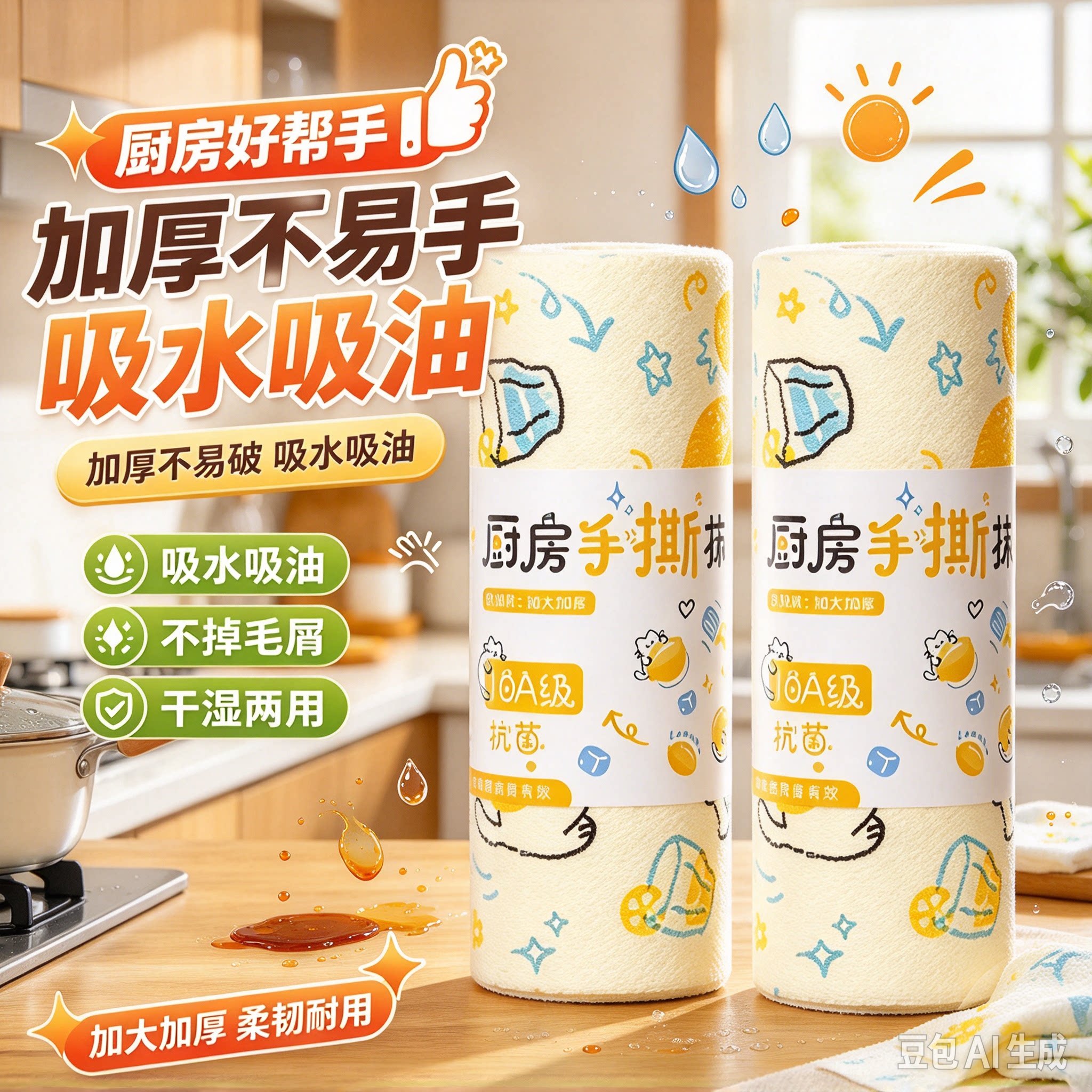【加大加厚】10A抗菌月抛抹布洗碗不沾油厨房专用纸洗碗巾XZ②
