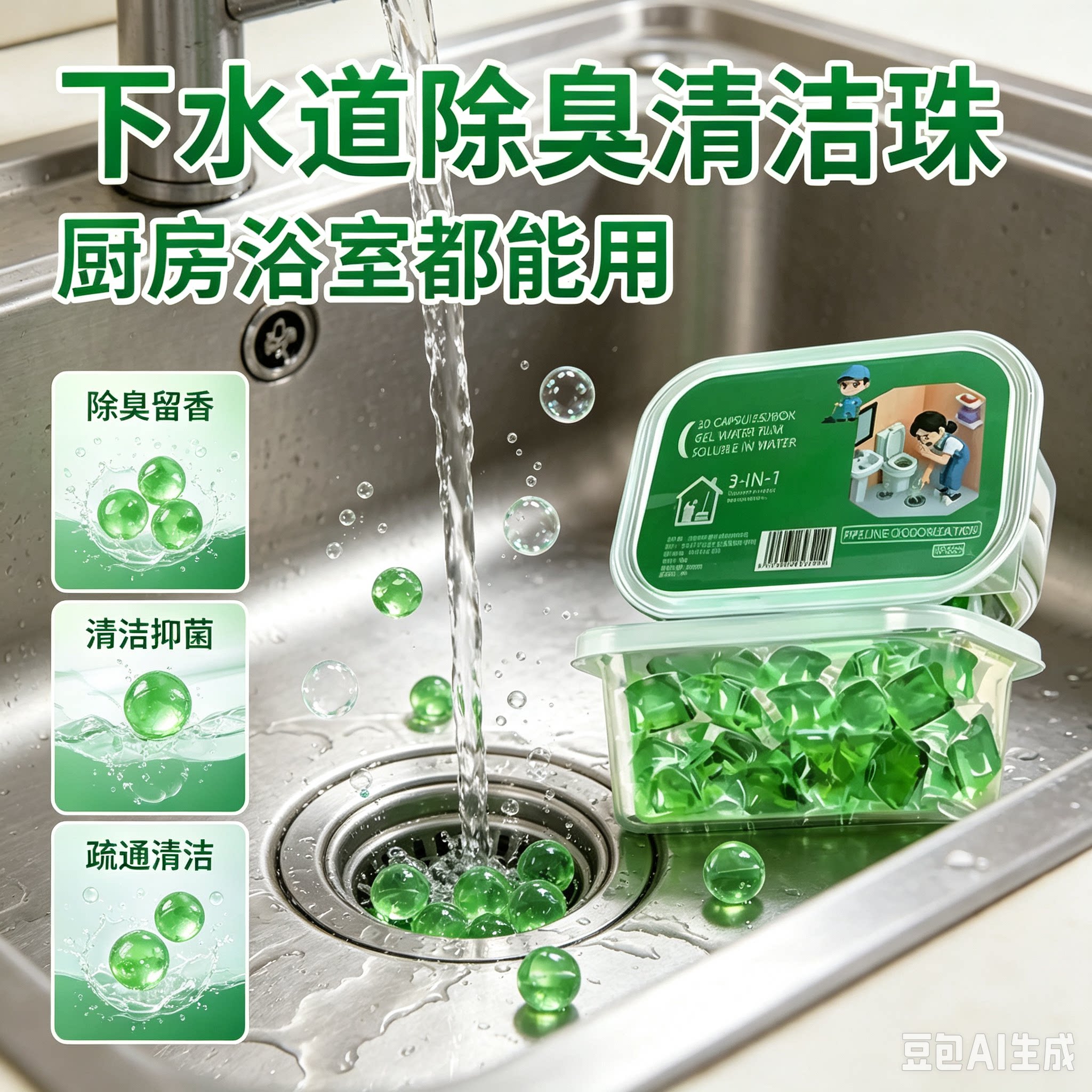 【异味清洁】地漏下水道防返臭卫生间厕所厨房除臭味清新凝珠XZ②