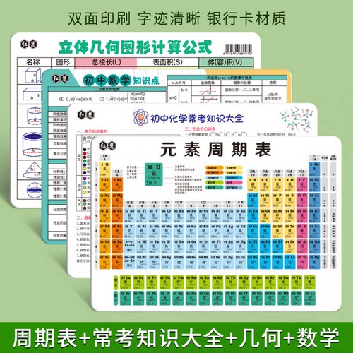 【2026款加厚】初中化学元素周期表物理公式大全常考知识点文具CJ