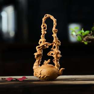 黄金檀提梁壶实木雕刻摆件木质茶壶客厅书桌装饰品送礼收藏把把壶