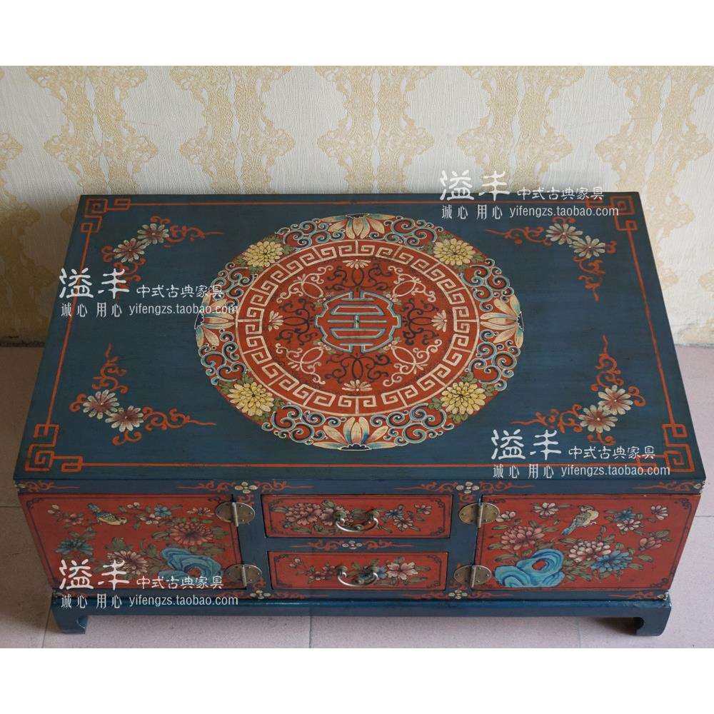 新中式老榆木家具做旧彩绘茶几箱子储物手绘复古茶桌四边箱式茶几,电子元器件市场,其它元器件,淘宝优惠券,粉丝福利购,淘宝优惠卷