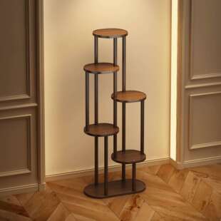 博古架复古落地式多层花架阳台中式子小型置物架客厅展示架子实木