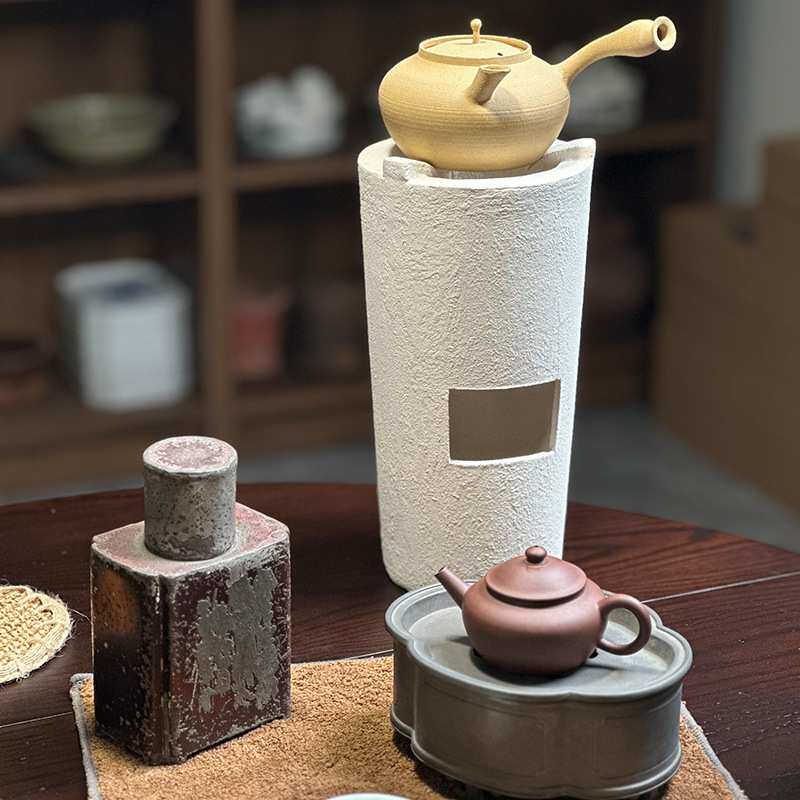日式仿古白泥炭炉围炉煮茶手工小高炉户外风炉酒精煮茶器烤火碳炉