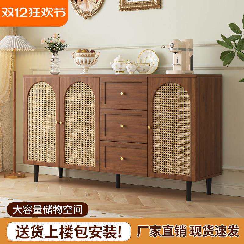 法式餐边柜现代简约藤编储物柜子家用餐厅茶水柜厨房收纳橱柜边柜