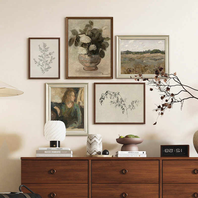 植趣》现代法式复古老钱风客厅装饰画中古风餐厅玄关卧室挂画组合