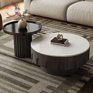 微晶石意式极简圆几客厅家用大小圆茶几大理石小户型茶几组合