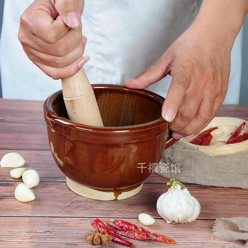 擂钵捣蒜器家用捣辣椒擂皮蛋茶米糊蒜蓉捣碎陶瓷研磨器老式蒜臼子
