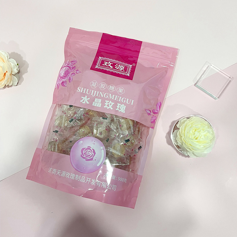 玫源水晶玫瑰软糖500g袋装玫瑰花味凝胶糖果甜美少女风