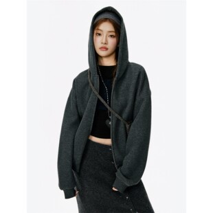 上衣 韩系初秋早秋巨好看休闲开衫 400G拉炼连帽卫衣外套薄款 女秋季