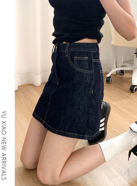 深蓝色牛仔裤裙女夏季高