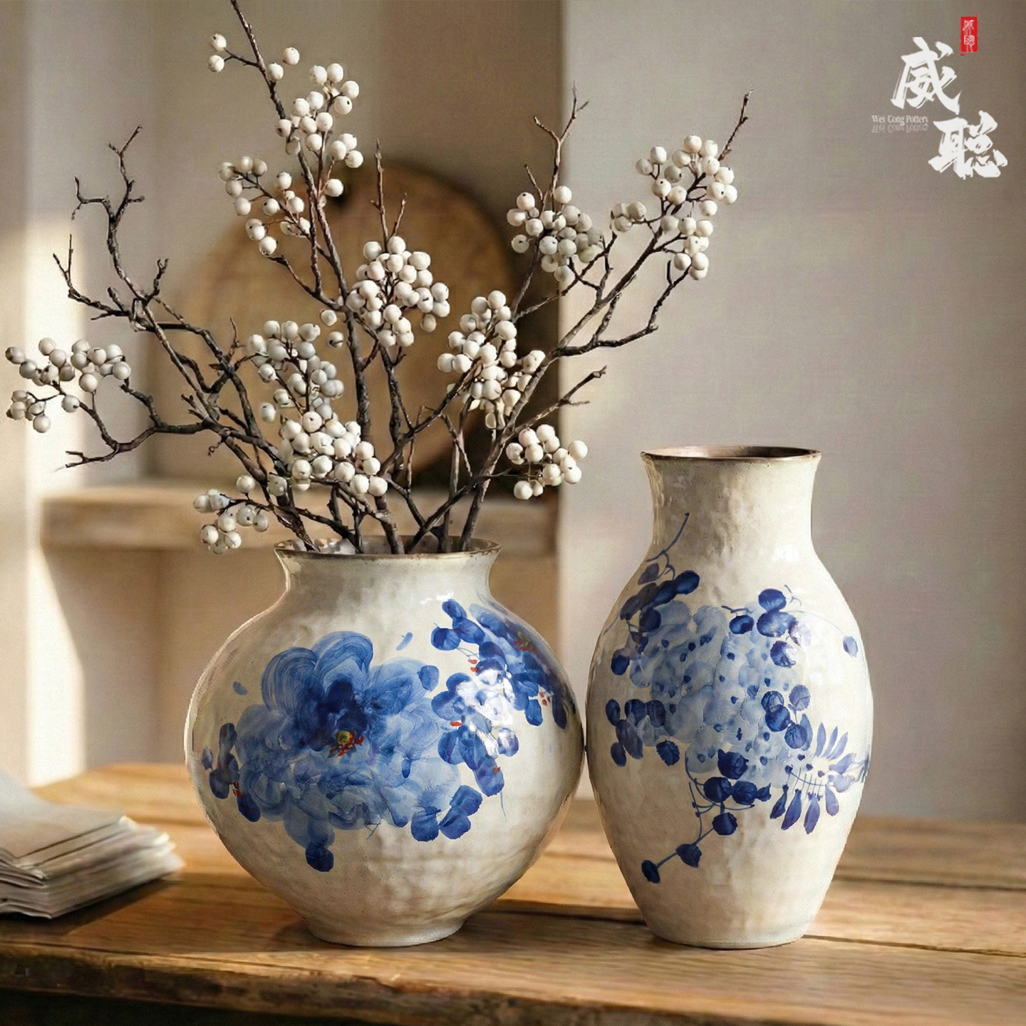 景德镇陶瓷花瓶轻奢高级感摆件客厅干花插花花瓶陶瓷无孔水培器皿