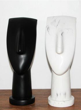 现简约抽艺3016术黑象色代白色大理人像摆件售楼处样板房软石装饰