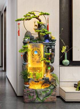 WTU摆新中式厅落地流水生财办件公室装饰假山喷泉循环水鱼缸水幕