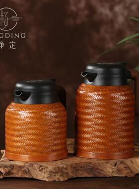 竹编暖壶保温闷茶热壶水壶304不壶锈钢咖内胆78340热水瓶啡家用便