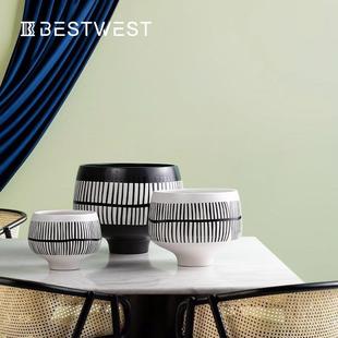 博西意家盆陶居中JYK古风简易瓷花摆件创样板间客厅插花瓶软装饰