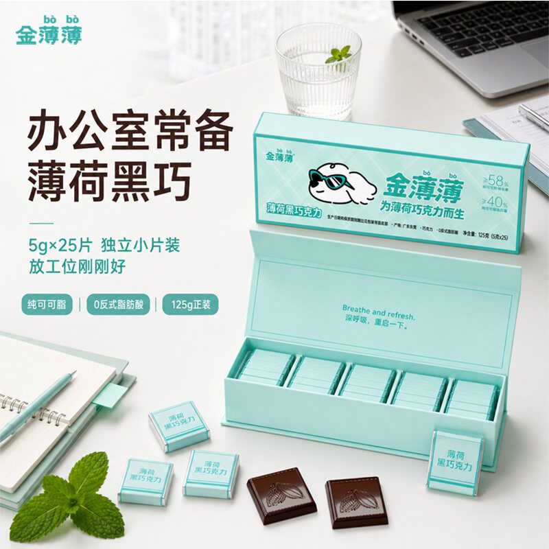 【办公常备】薄荷黑巧克力纯可可脂清凉午后休闲零食独立包装礼盒
