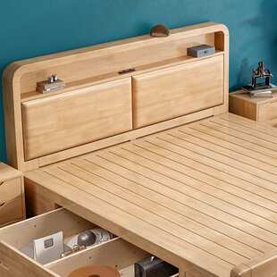 北欧双人床大床主卧室家用公寓小户型高箱储物实木床 储物神器