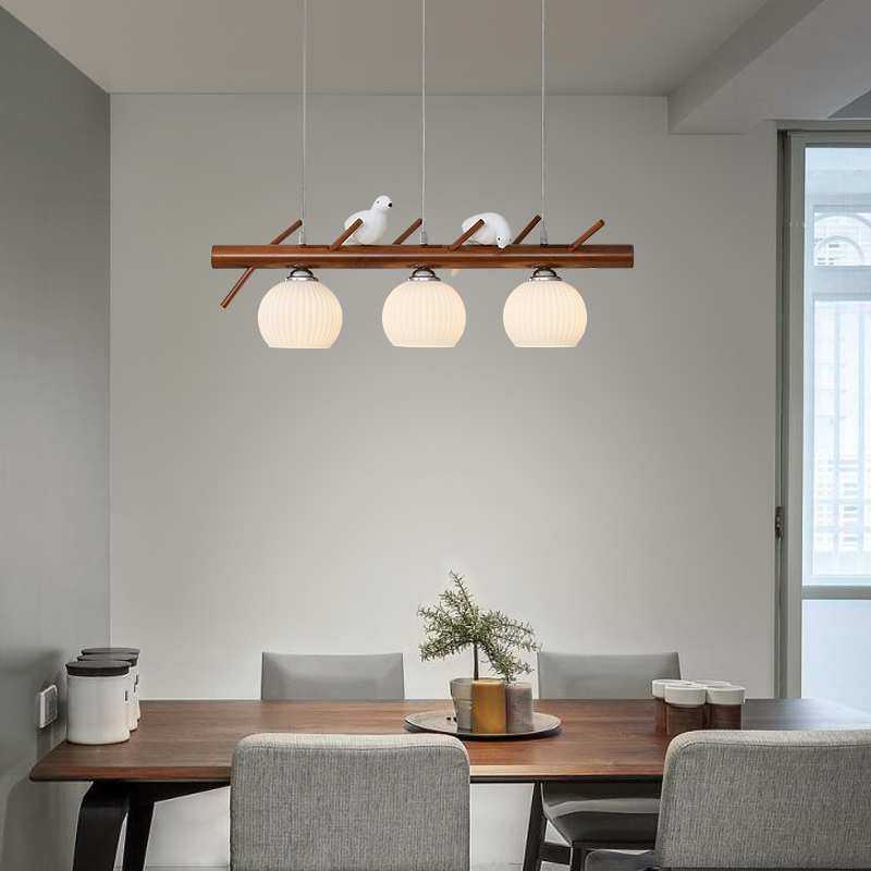 餐厅吊灯三头新中式长条吧台灯餐桌饭厅灯胡桃色复古小鸟装饰灯具,3C数码配件,USB灯,淘宝优惠券,粉丝福利购,淘宝优惠卷