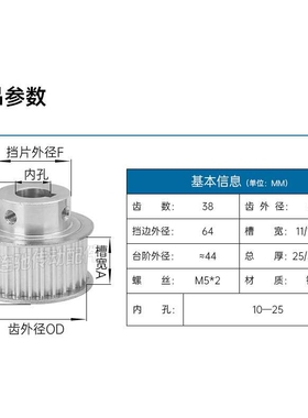 同步轮HTD5M-38齿 精加工内孔 10/12/12.7/14/15/16/17/20 BF型