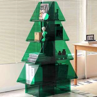 圣诞雪松亚克力置物架客厅储物柜酒柜书房书架边柜落地一体免安装