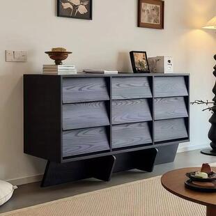 中古风实木斗柜客厅靠墙法式复古卧室收纳储物柜设计师黑色玄关柜