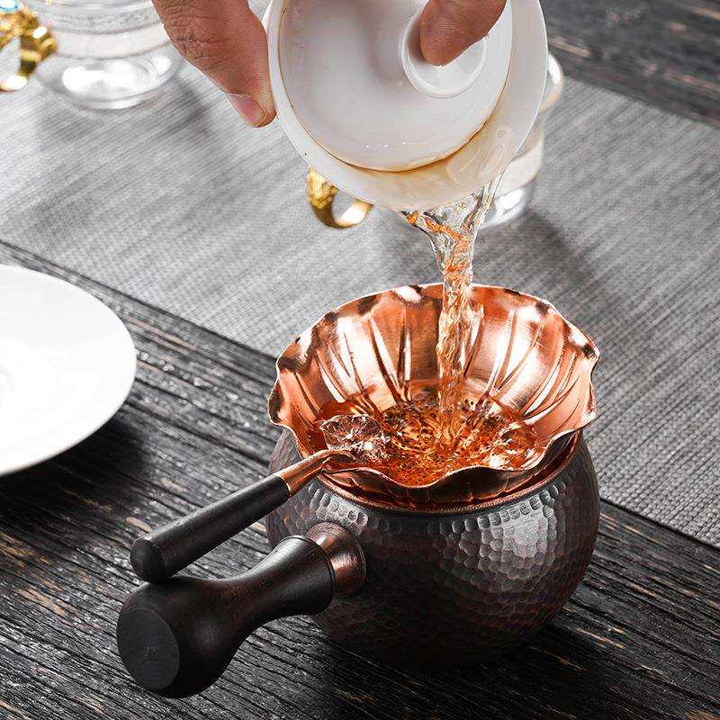 金玉香紫铜公道杯茶漏套装荷花茶滤锤纹公杯茶具配件家用大号分茶