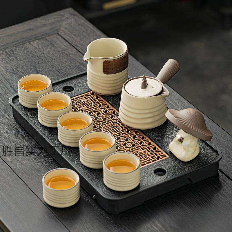 汝窑茶具套装整套办公室家用陶瓷侧把壶茶壶商务全套日式简约
