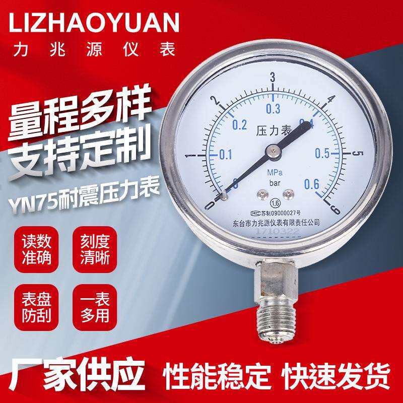YN75耐震压力表船用充油压力表不锈钢气压水压表径向压力表