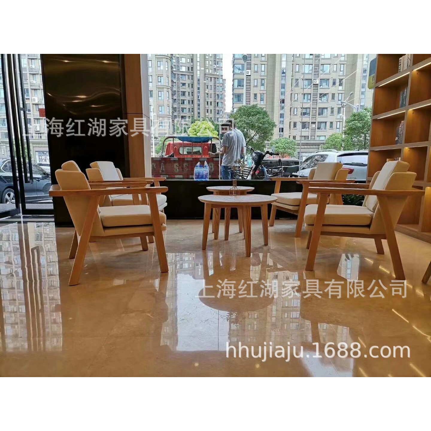 格林豪泰酒店大堂家具沙发椅茶几简约现代懒人沙发实木家用小户型
