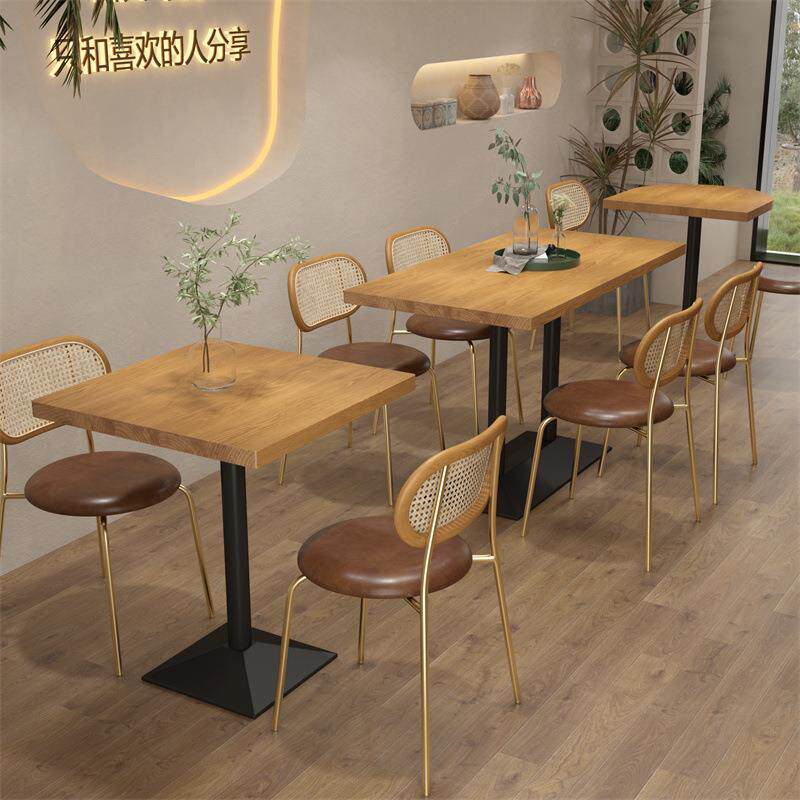 美式咖啡店休闲实木餐桌西餐厅饭店桌椅组合日式料理店长方形桌子