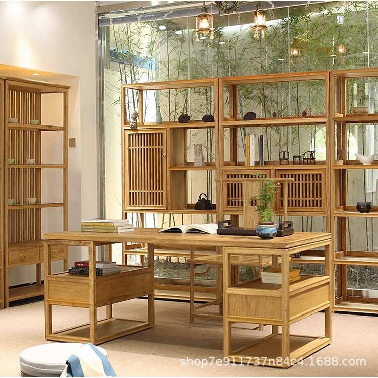 老榆木画案书画桌实木中式办公桌新中式仿古画案书法桌禅意黑胡桃