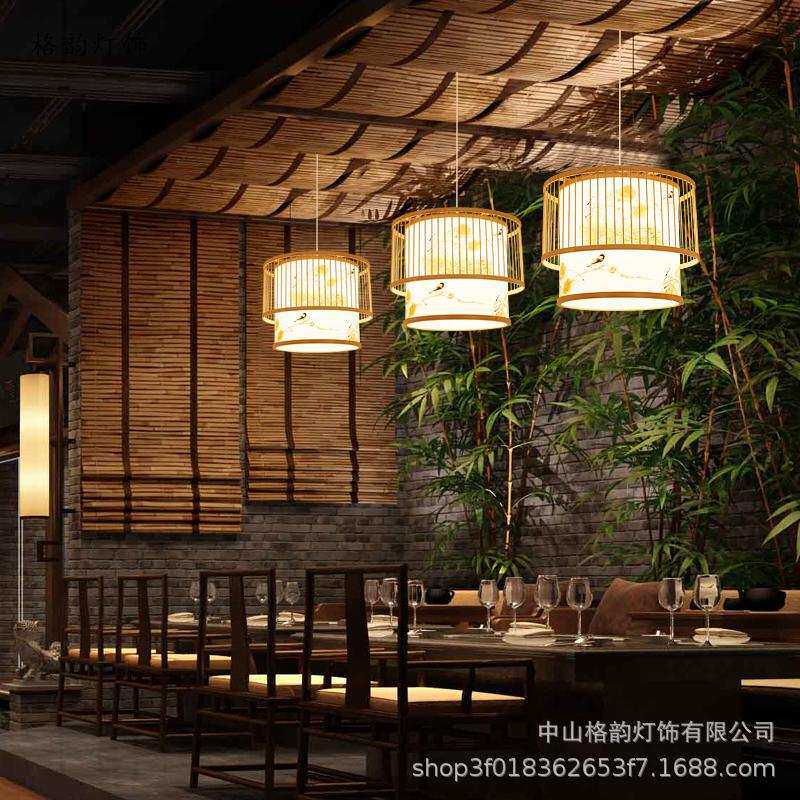 新中式竹艺吊灯火锅店农庄民宿茶楼料理店中式餐厅田园装饰吊灯具