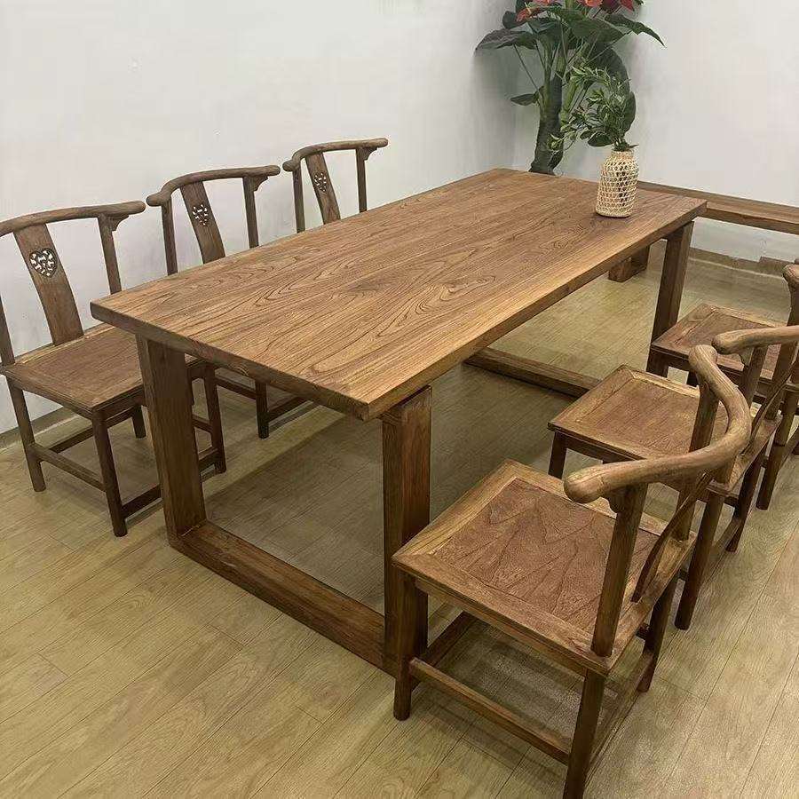 老榆木大板桌家用吃饭餐桌长方形办公电脑桌子实木茶桌工作台书桌