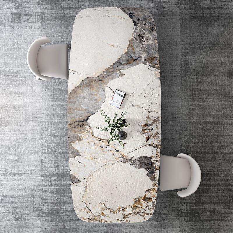 意式亮光岩板餐桌现代简约意式亮光进口大理石长方形奢石轻奢餐桌