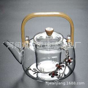 玻璃茶壶耐热加厚可明火加热大号耐高温煮茶壶竹把提梁烧水梅花壶