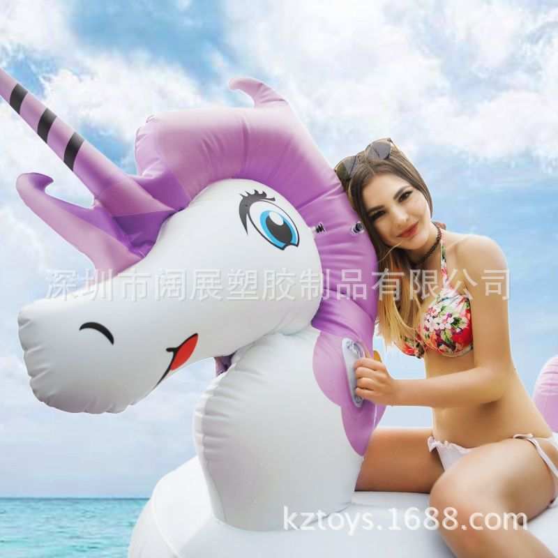 现货PVC新款充气黄色独角兽飞天马彩马坐骑天鹅火烈鸟浮排