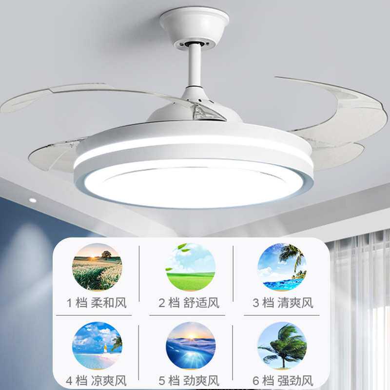 餐厅风扇灯饭厅卧室吊灯电扇灯家用一体中山隐形吊扇灯具智能遥控