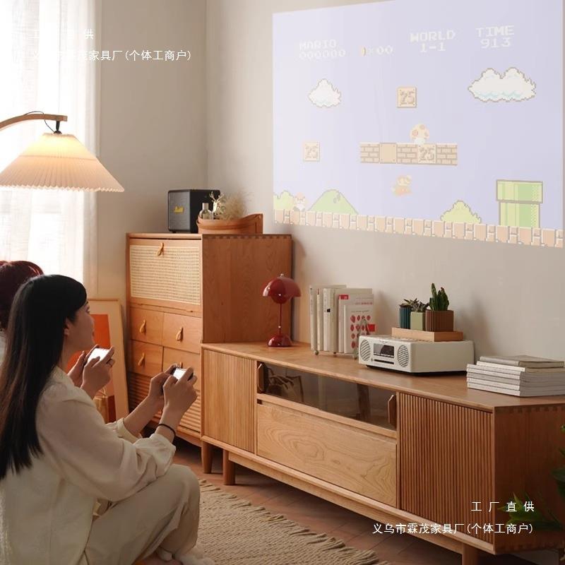 樱桃实木复古餐边柜储物柜置物柜靠墙柜方柜北欧日式现代家居绢花