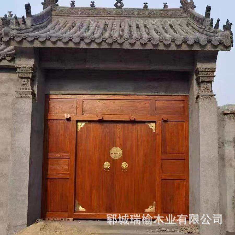 老榆木庭院大门实木双开大门仿古中式乡村别墅祠堂围墙对开门