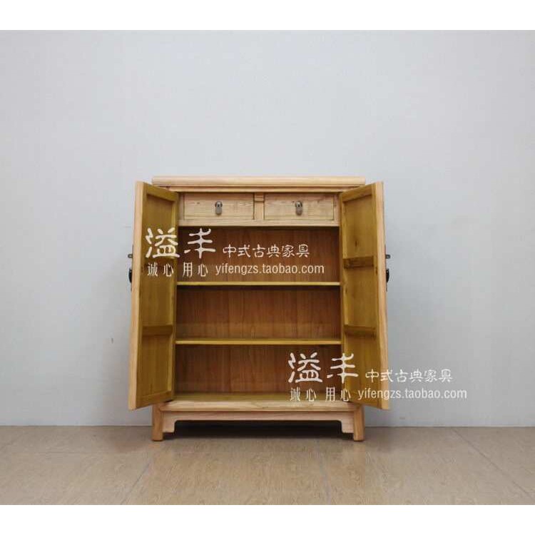 新中式实木玄关柜/榆木餐边柜/中式储物柜禅意简约素色免漆两门柜