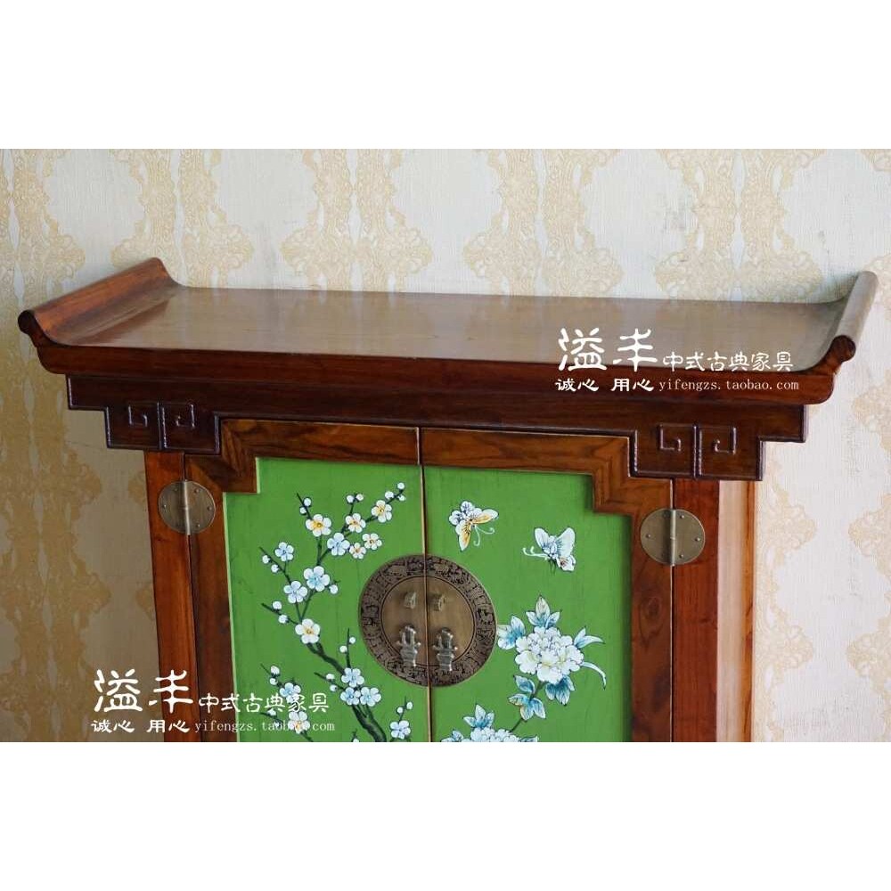 现代新中式仿古典彩绘翘头玄关柜复古手绘客厅隔断门厅储物装饰柜