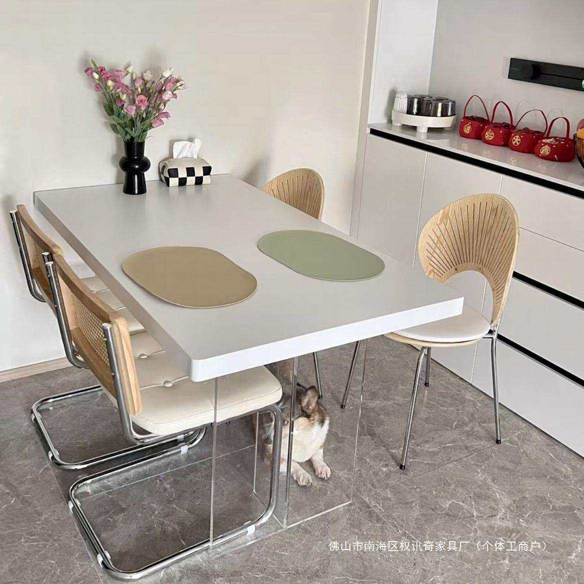 德利丰亚克力悬浮岩板餐桌家用奶油风岛台饭桌北欧极简长方形桌子,电子元器件市场,其它元器件,淘宝优惠券,粉丝福利购,淘宝优惠卷