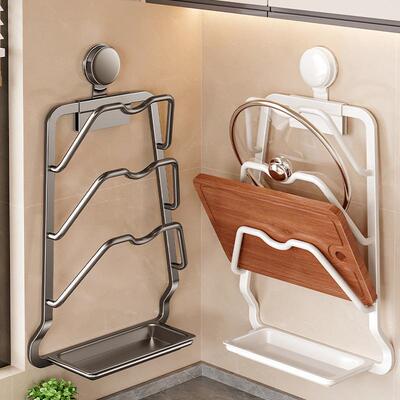 吸盘锅盖架壁挂式厨房置物架免打孔多功能多层砧板架菜板架收纳架