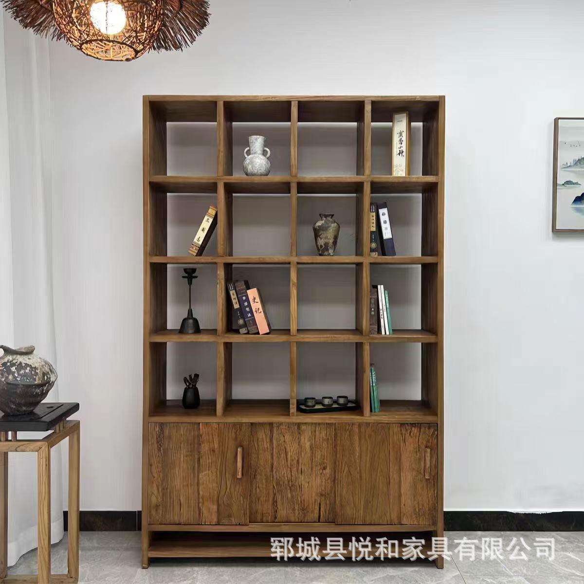 诧寂风老榆木博古架实木家具茶杯多宝阁收纳柜文玩瓷器陈列展示架