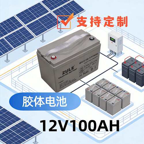 ZULE胶体电池12V100AH储能电免维护支持定制跨境出口有证书报告
