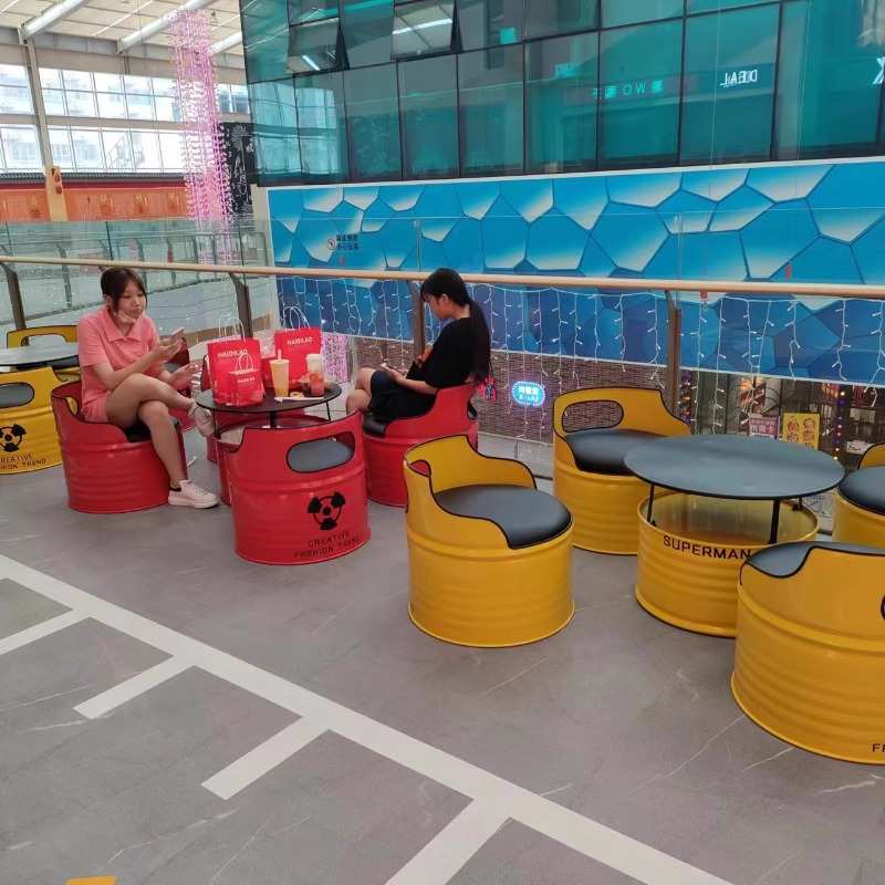 卡座沙发创意油桶酒吧ktv奶茶店工业风商用铁艺洽谈桌椅茶几组合