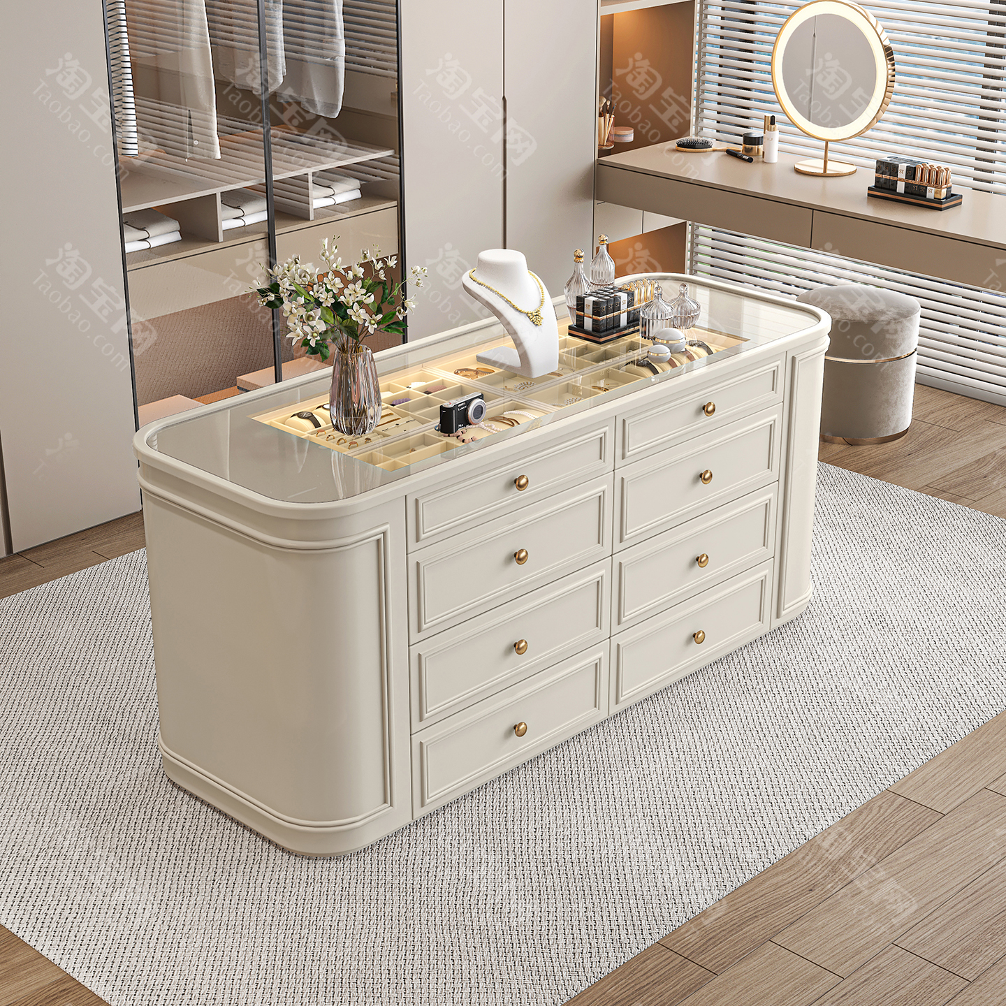 法式实木中岛台珠宝首饰展示柜台